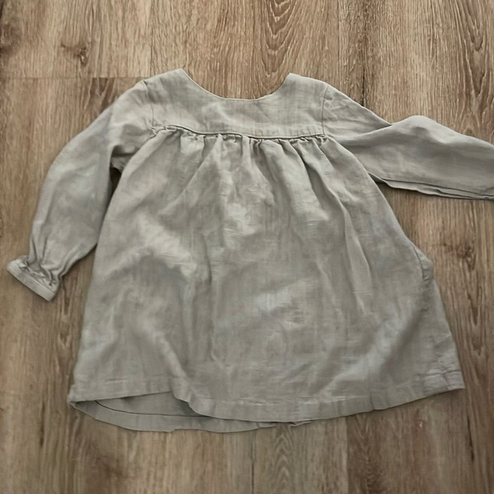 Toddler Girls Fieldday Linen oatmeal long sleeve button down back dress sz 2T